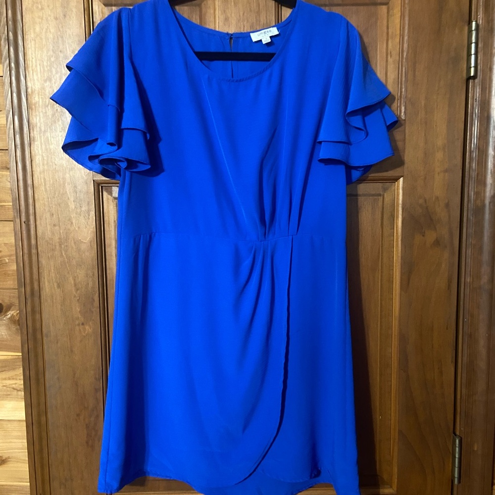 Umgee Blue Pleated Ruffle Mini Dress